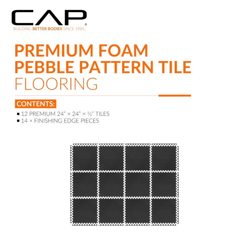 CAP Barbell 1/2-Inch Interlocking EVA Foam Exercise Puzzle Mat Home Gym Flooring - 2 Pack | 24" x 24" x 1/2" | Pebble Pattern - Black - Image 2