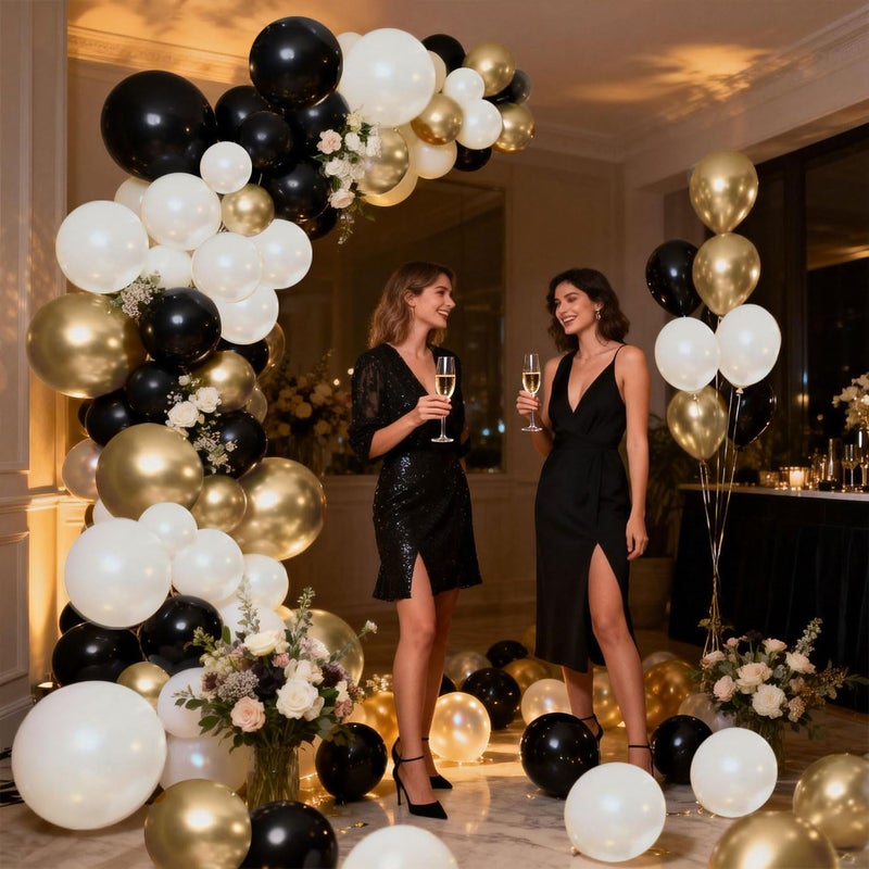 Blocesa Black and Gold Balloon Arch Kit, Double Stuffed 129 Pcs Gold and Black Balloons Garland with Black Pearl White Sand Ivory Chrome Gold Balloons for Wedding Birthday Event New Year's Party Decoration - Image 5