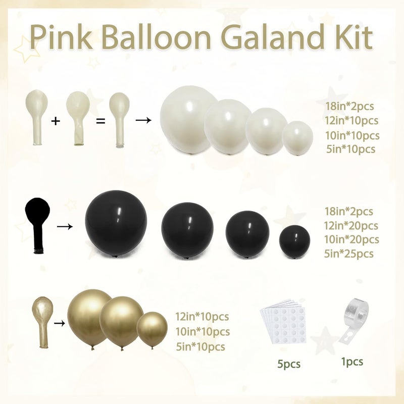 Blocesa Black and Gold Balloon Arch Kit, Double Stuffed 129 Pcs Gold and Black Balloons Garland with Black Pearl White Sand Ivory Chrome Gold Balloons for Wedding Birthday Event New Year's Party Decoration - Image 2