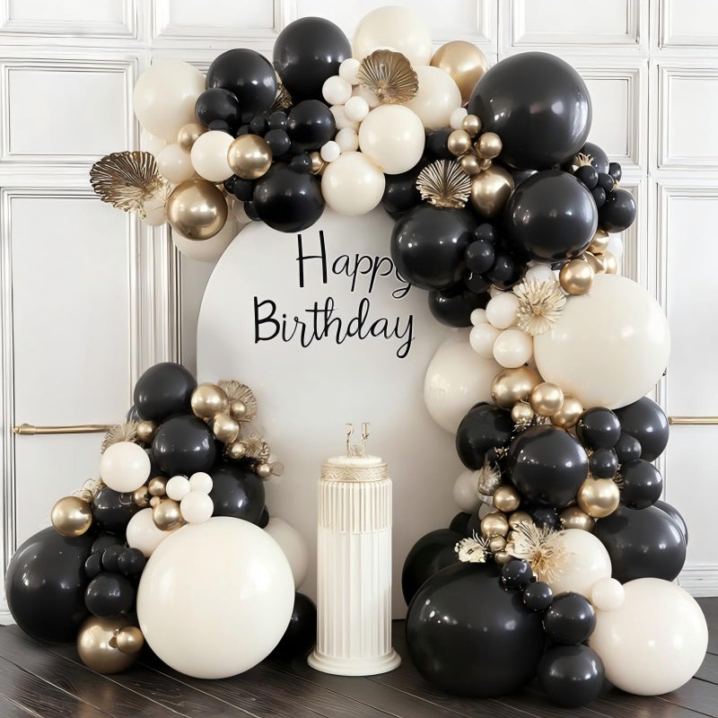 Blocesa Black and Gold Balloon Arch Kit, Double Stuffed 129 Pcs Gold and Black Balloons Garland with Black Pearl White Sand Ivory Chrome Gold Balloons for Wedding Birthday Event New Year's Party Decoration - Image 1