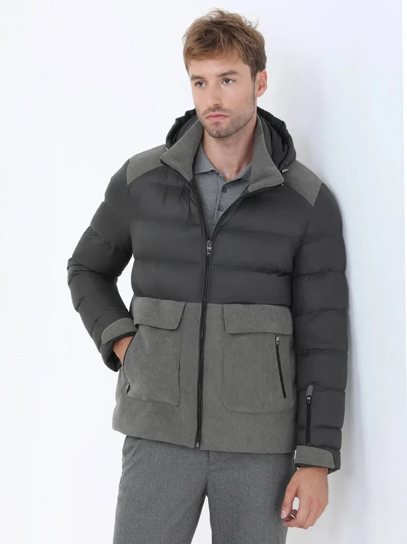 كيب معطف كاجوال منسوج بغطاء رأس، لون كاكي، بقصة عادية