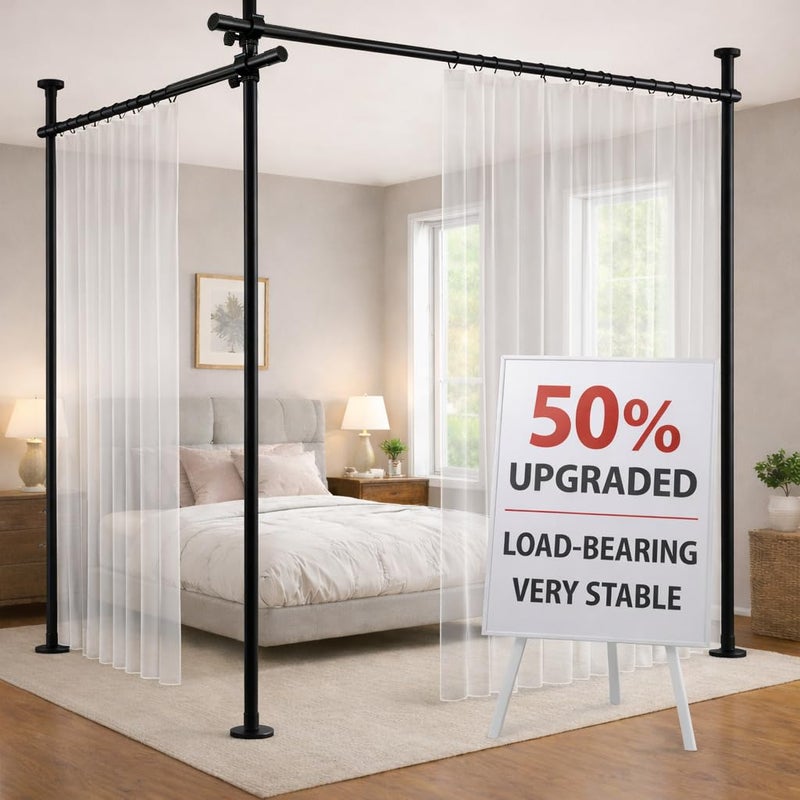 Jilron Room Divider Curtain Rod Tension Rod No Drilling, Adjustable Height, Quick Setup for Rental, Dorm, Bedroom, Office(Black - W72-200 Ã— H43-120 in) - Image 1