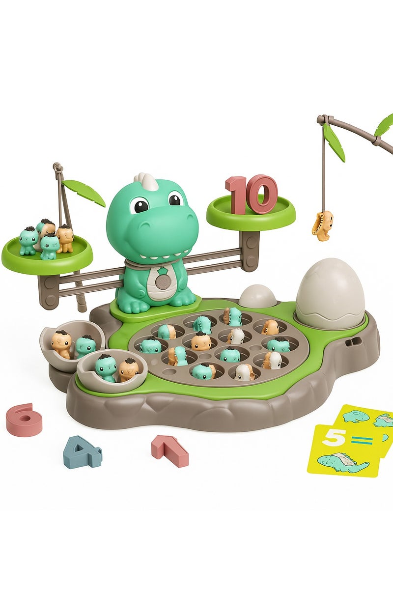 4-in-1 Learning Toy for Kids – Educational Dinosaur Game with Magnetic Fishing, Number Blocks, Balance Scale & Math Cards – Fun Counting and Early Math Toy to Build Cognitive Skills for Boys and Girls Ages 3–7 - Image 1