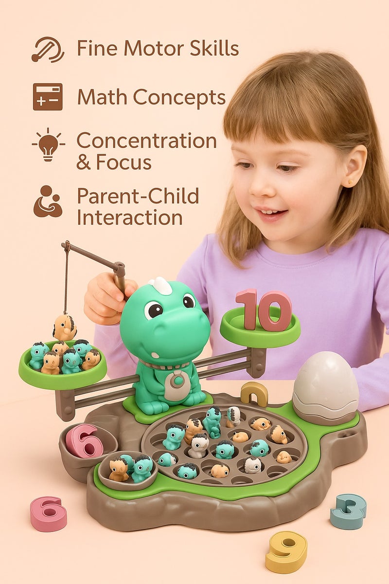 4-in-1 Learning Toy for Kids – Educational Dinosaur Game with Magnetic Fishing, Number Blocks, Balance Scale & Math Cards – Fun Counting and Early Math Toy to Build Cognitive Skills for Boys and Girls Ages 3–7 - Image 5