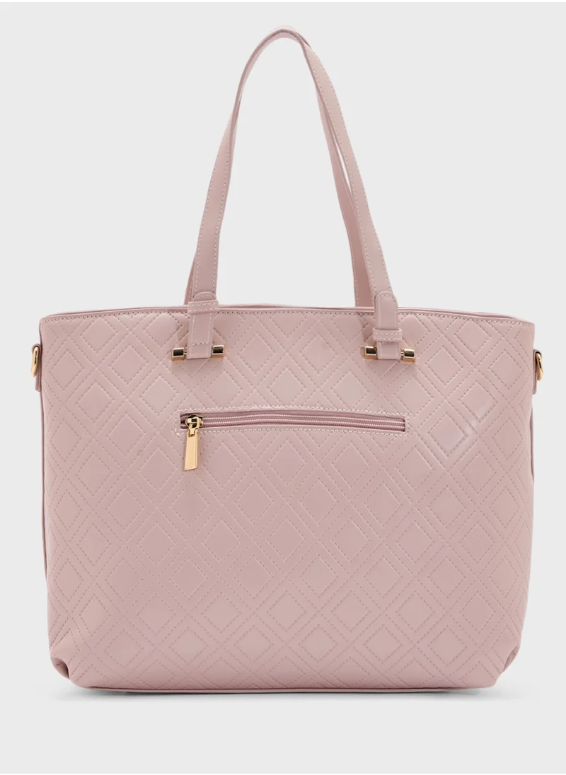 خزانة Faux Quilt Tote Bag With Multiple Compartments