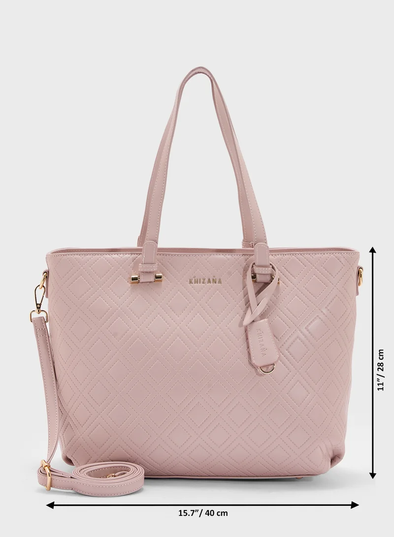 Khizana Faux Quilt Tote Bag With Multiple Compartments