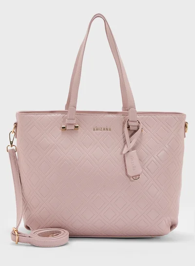 Khizana Faux Quilt Tote Bag With Multiple Compartments