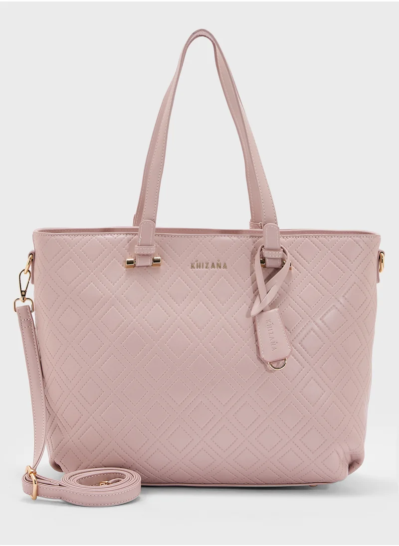 خزانة Faux Quilt Tote Bag With Multiple Compartments