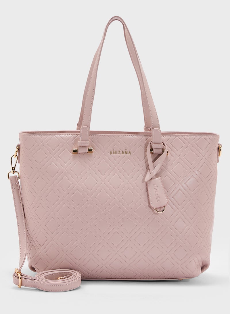 Khizana Faux Quilt Tote Bag With Multiple Compartments  - Image 1