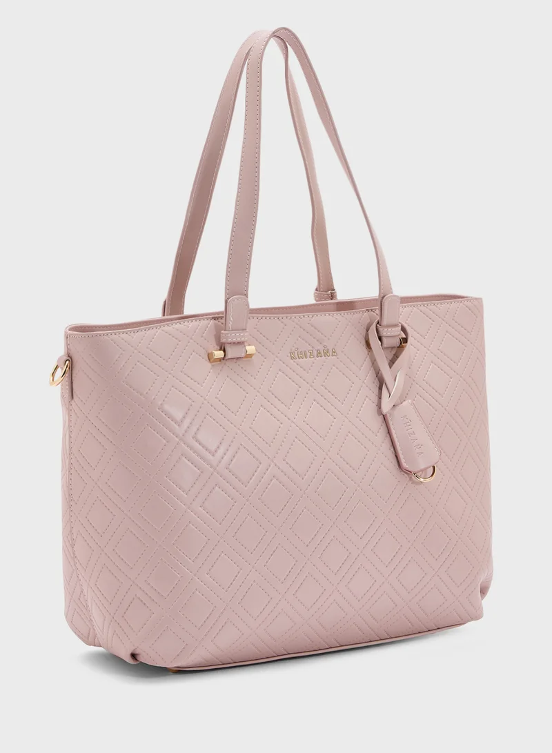 Khizana Faux Quilt Tote Bag With Multiple Compartments