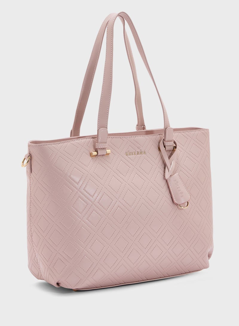 Khizana Faux Quilt Tote Bag With Multiple Compartments  - Image 3
