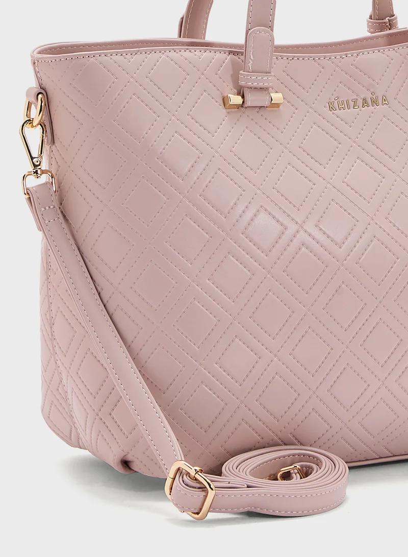 Khizana Faux Quilt Tote Bag With Multiple Compartments