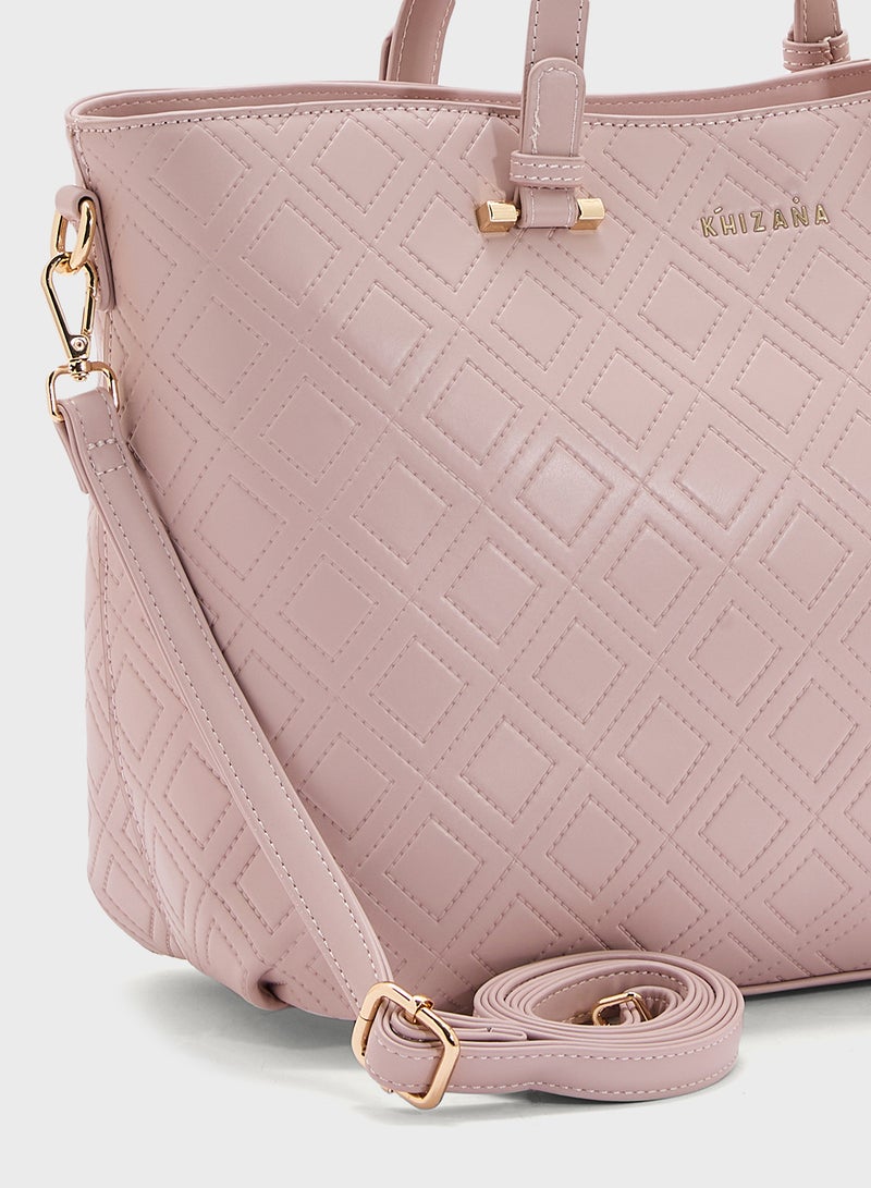 Khizana Faux Quilt Tote Bag With Multiple Compartments  - Image 4