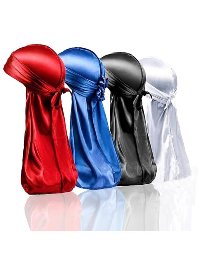 Folanry 4PCS Silky Durags  for Men Women 360 Waves, Silk Durag Pack, Silky Satin Durag Extra Long Tails  - Image 1