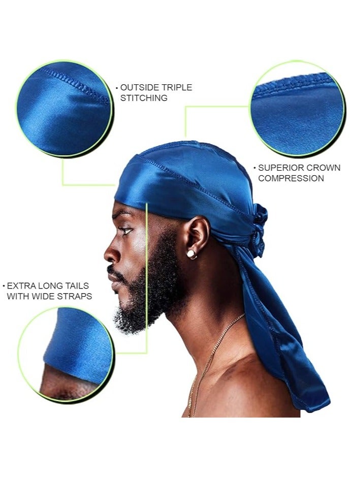 Folanry 4PCS Silky Durags  for Men Women 360 Waves, Silk Durag Pack, Silky Satin Durag Extra Long Tails  - Image 3