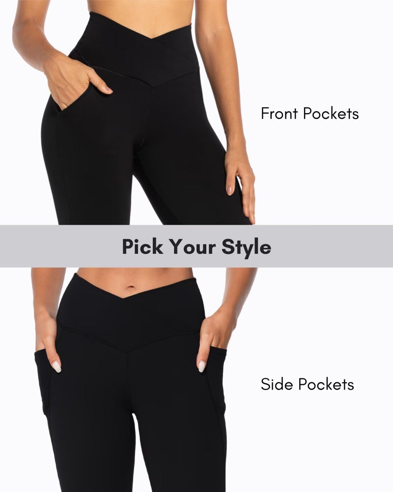 Sunzel Flare Leggings for Women with Pockets, Crossover Yoga Pants with Tummy Control, High Waisted and Wide Leg Side Pockets 30" Lilac Medium - Image 4
