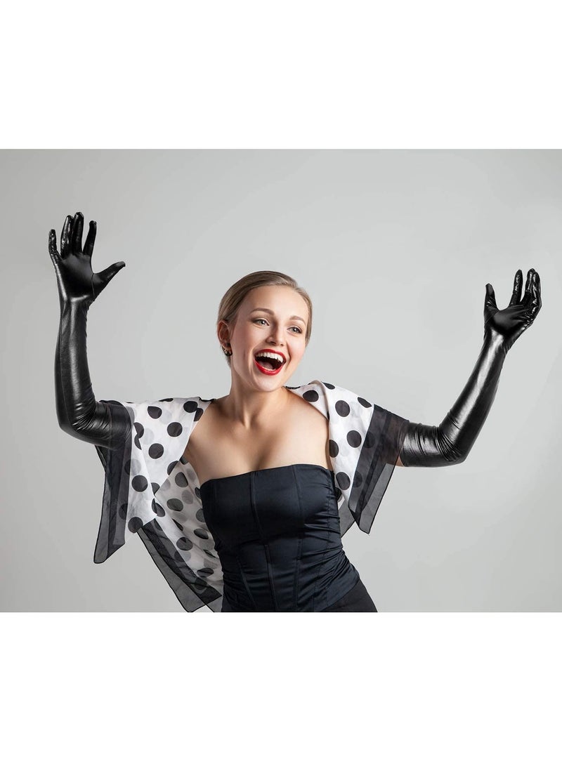 Y&D Tight Stocking Long Arm Sleeves, Patent Leather Women Costume Kit Show Dance Wedding Prom Gloves Thigh Knee Socks (Black, 35" + 21" Sleeves) - Image 5