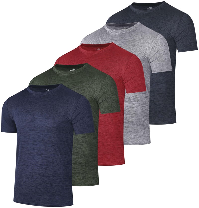 REALESSENTIALS 5 Pack Men’s Active Quick Dri Dry Fit Crew Neck T Shirts Athletic Running Gym Workout Short Sleeve Tee Tops Camisas para Hombres Summer - Image 1