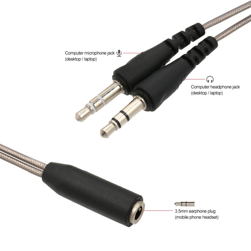 3.5mm Audio Y Splitter Cable 1 Female to 2 Male Converter Earphone Microphone Cord Adapter for Headphone to Desktop Laptop PC - Image 4