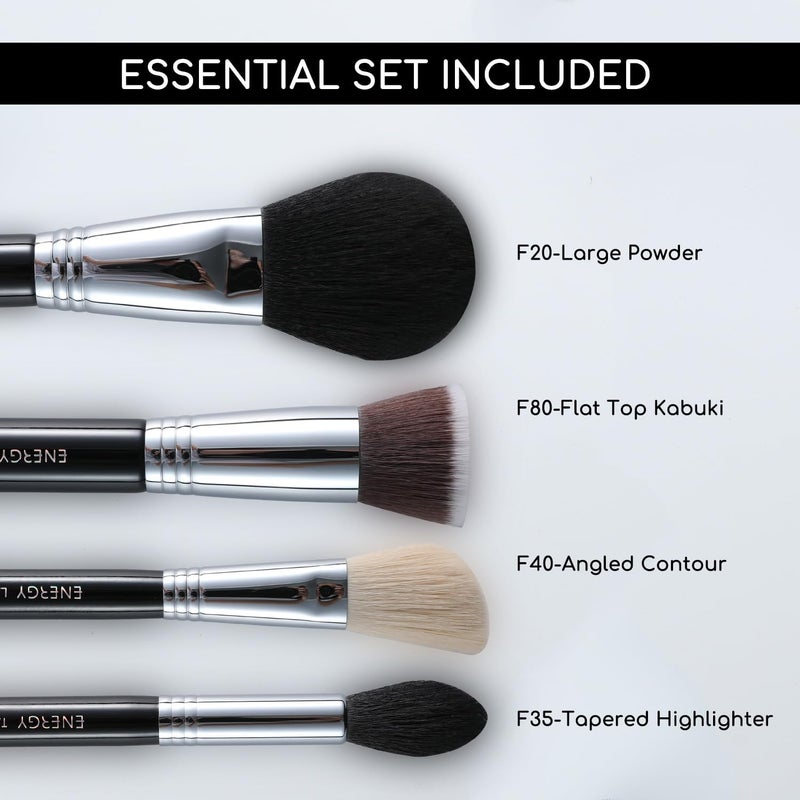 Energy Makeup Brush Set 4PCS Premium Synthetic Powder Foundation Blush Contour Bronzer Highlighter Makeup Brushes with Black PU Bag Professional Vegan Face Brushes - Image 3