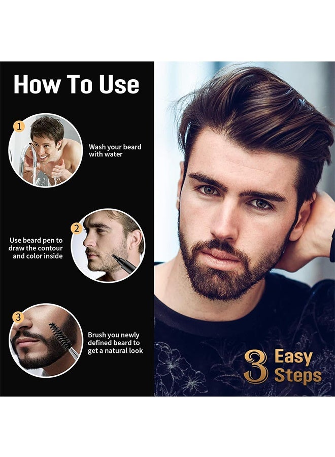 Beard Shaping Pen，Beard Pen, Beard Pencil Filler For Thicker Beards, Dual-Tip Liquid Beard Pen, Waterproof Fork-Tip Beard Filler For Men, Easy Bead Filler Shaper Definer Effective Enhance Facial Hair Mens Grooming Set - Image 4