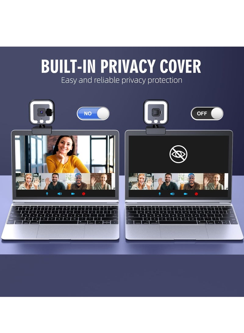 2K HD Webcam with Microphone & Fill Light, Autofocus Streaming Camera with Privacy Cover & Tripod for PC/Laptop/Desktop Video Calls - Image 4