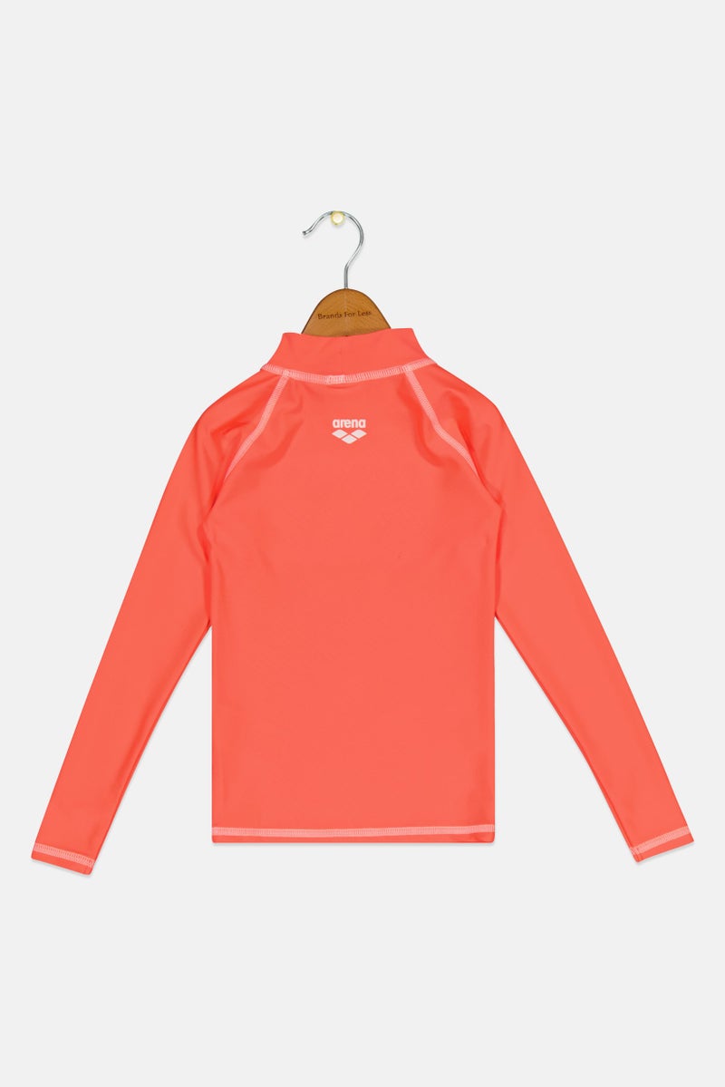 arena Kids Girl Brand Logo Long Sleeve Rash Guard, PInk - Image 2