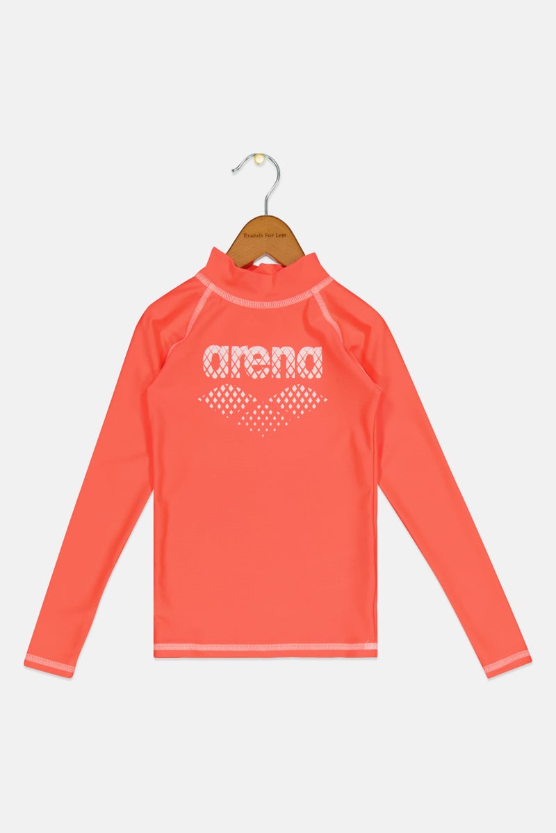arena Kids Girl Brand Logo Long Sleeve Rash Guard, PInk - Image 1