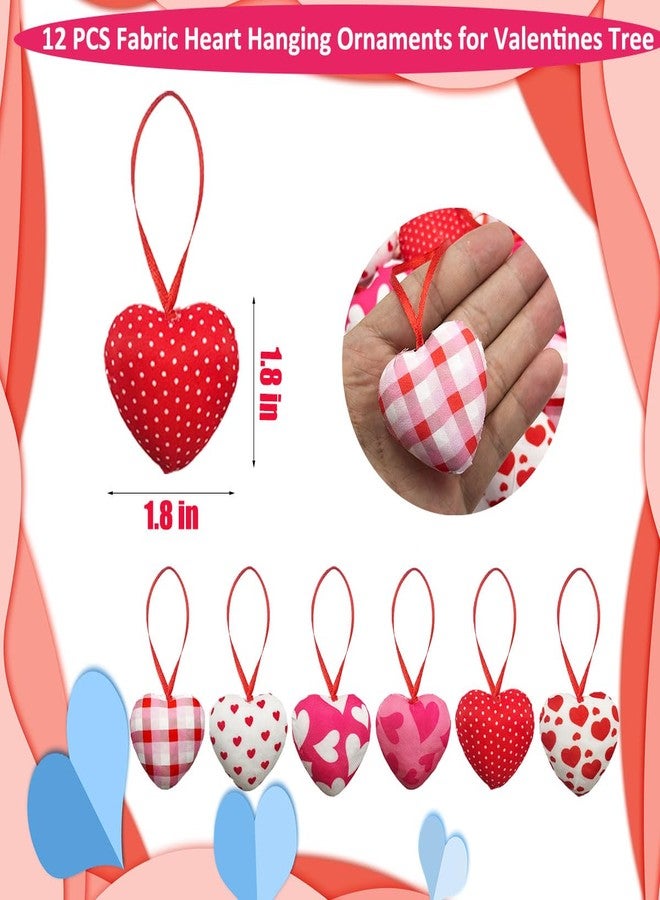 Suartus Fabric Hearts Ornaments,12PCS Valentines Heart Hanging Ornaments,Red Pink Hearts Shape Baubles Bulk for Valentines Tree Wedding Anniversary Party DIY Crafts Decorations - Image 2