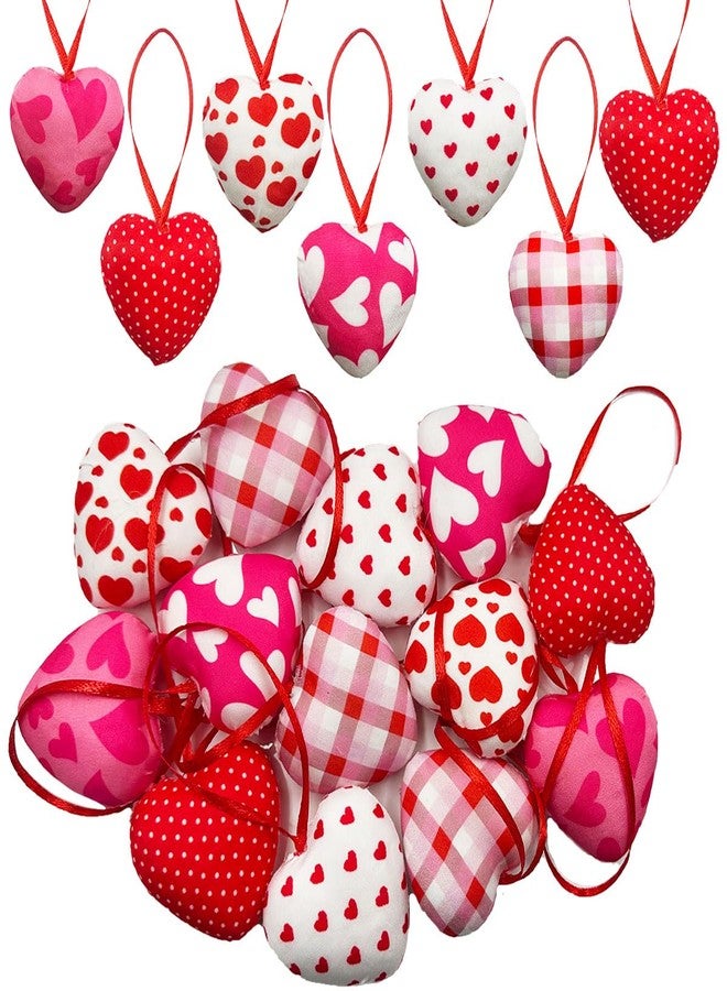 Suartus Fabric Hearts Ornaments,12PCS Valentines Heart Hanging Ornaments,Red Pink Hearts Shape Baubles Bulk for Valentines Tree Wedding Anniversary Party DIY Crafts Decorations - Image 1