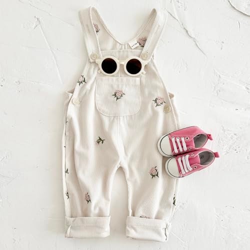 Korago Baby Girl Overalls Corduroy with Floral Embroidery,Beige Toddler Jumpsuit Romper,Soft Overall for Girls (6 Months-3T) (US, Age, 18 Months, Beige) - Image 5