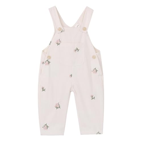 Korago Baby Girl Overalls Corduroy with Floral Embroidery,Beige Toddler Jumpsuit Romper,Soft Overall for Girls (6 Months-3T) (US, Age, 18 Months, Beige) - Image 1