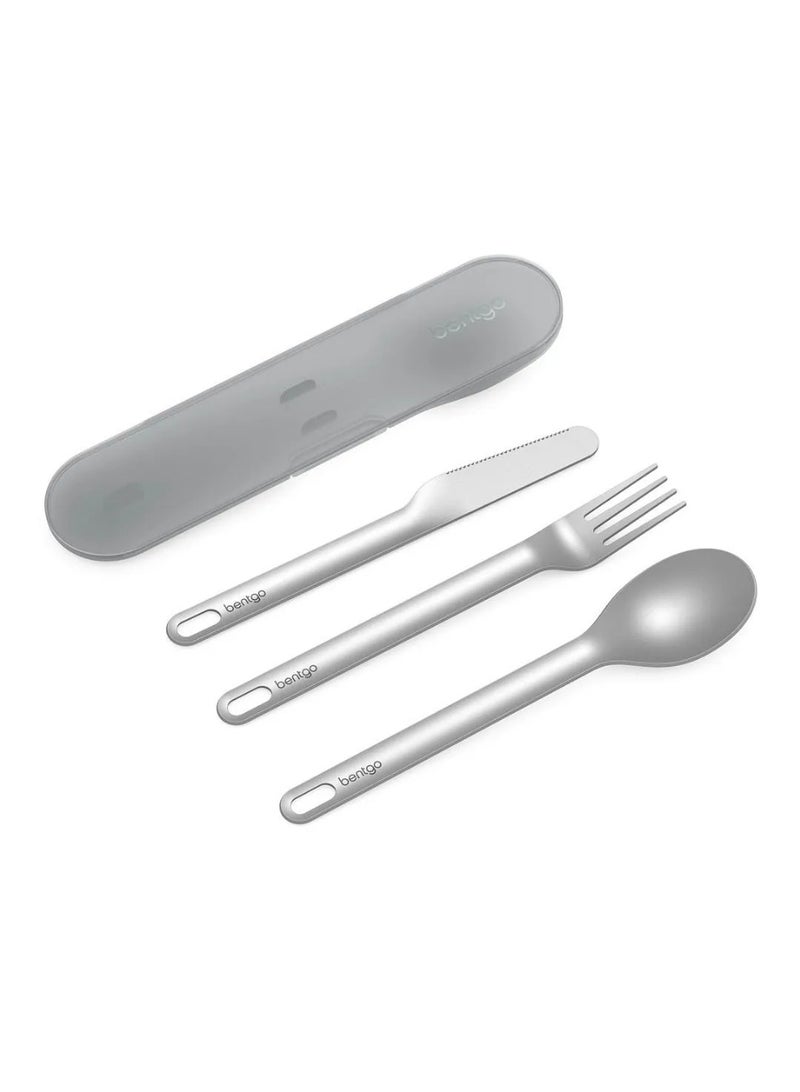 Bentgo Stainless Steel Utensil Set  Gray Portable 3-Piece Cutlery Set with Case ,Fork, Spoon & Knife ,Reusable, Durable, Travel-Friendly - Image 1