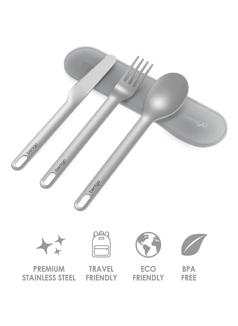 Bentgo Stainless Steel Utensil Set  Gray Portable 3-Piece Cutlery Set with Case ,Fork, Spoon & Knife ,Reusable, Durable, Travel-Friendly - Image 3