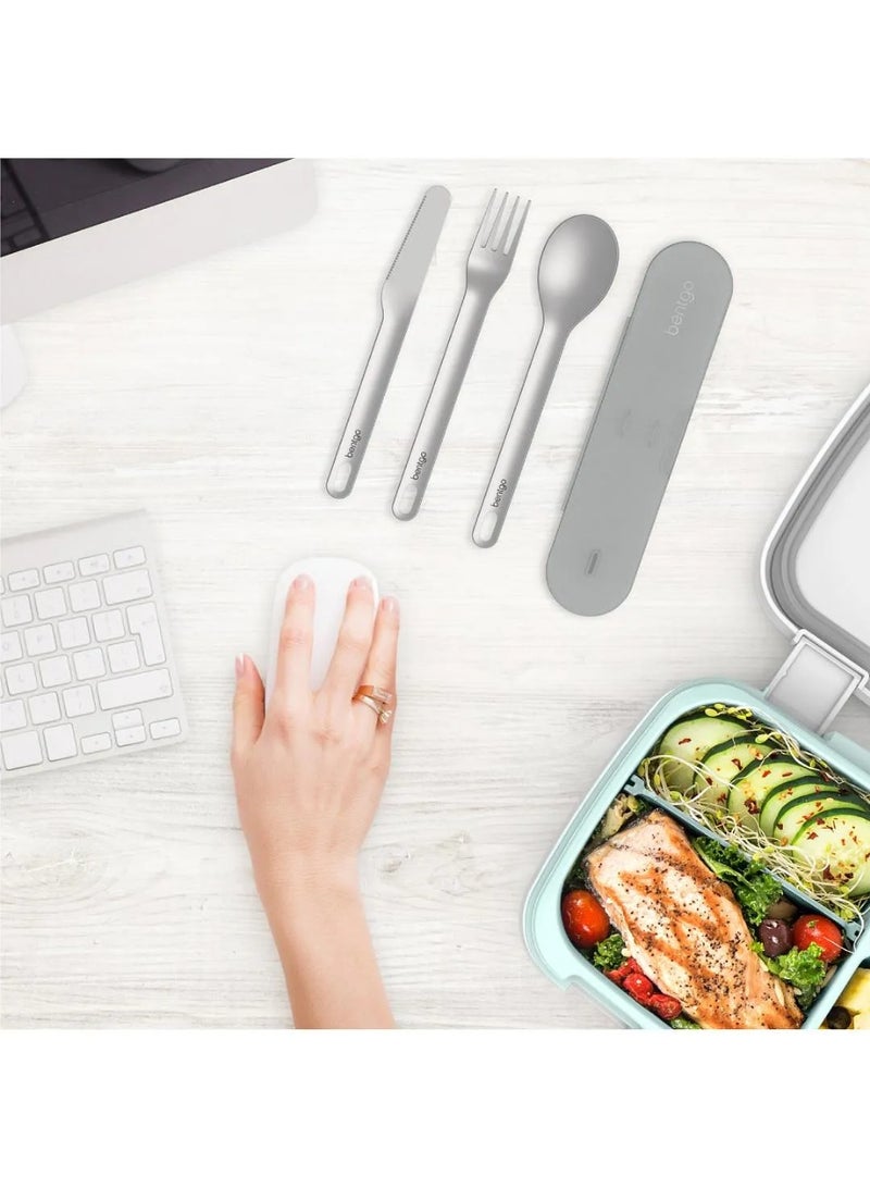 Bentgo Stainless Steel Utensil Set  Gray Portable 3-Piece Cutlery Set with Case ,Fork, Spoon & Knife ,Reusable, Durable, Travel-Friendly - Image 2