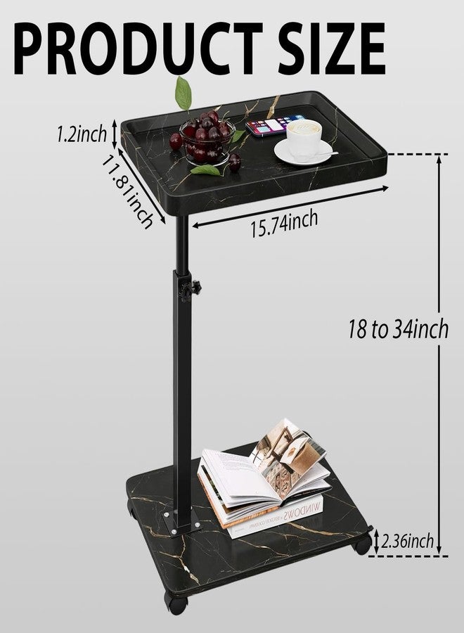Simcat C Table End Table Adjustable Height, C Shaped Side Table with Wheels, 360° Swivel TV Tray Table, Sofa Side Tables for Small Spaces/Living Room/Bedroom/Bathtub/Hospital - Image 2