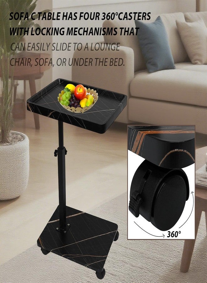 Simcat C Table End Table Adjustable Height, C Shaped Side Table with Wheels, 360° Swivel TV Tray Table, Sofa Side Tables for Small Spaces/Living Room/Bedroom/Bathtub/Hospital - Image 4