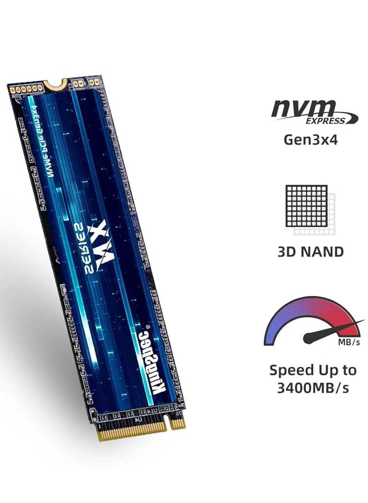 كينجس بيك محرك أقراص الحالة الصلبة الداخلي KingSpec NX Series 512GB Gen3x4 NVMe M.2 SSD، ذاكرة فلاش NAND ثلاثية الأبعاد M2 2280، لأجهزة الكمبيوتر المكتبية والمحمولة - Image 2