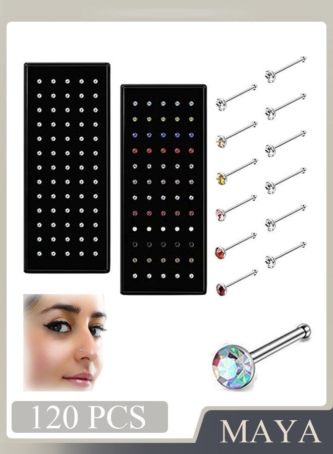 120 PCS stainless steel nose studs, random colors and clear. - Image 1