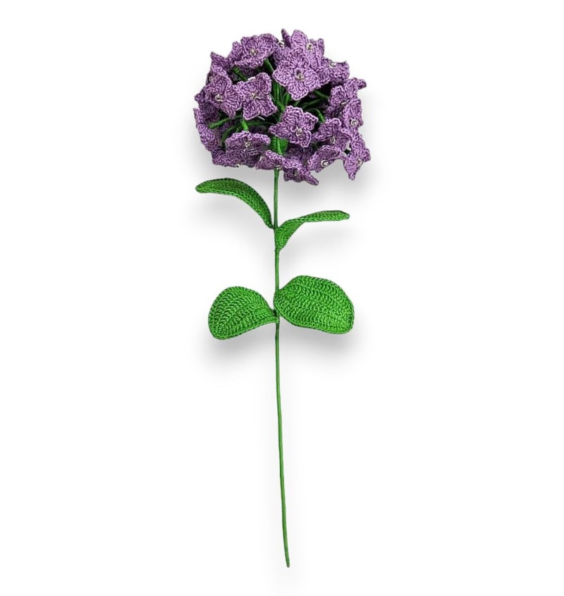 Happy Threads Beautiful Hydrengas EcoFriendly Handcrafted Single Stem Crocheted Flowers ChildSafe LeadFree Sustainable Decor Gift Solution 1 Piece Pink Violet - Image 1