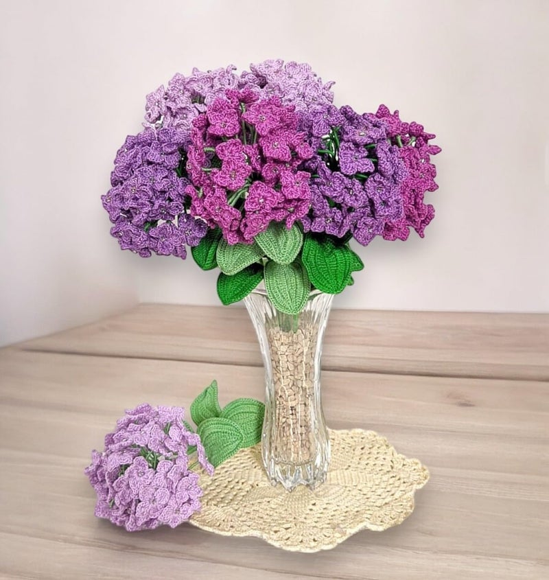 Happy Threads Beautiful Hydrengas EcoFriendly Handcrafted Single Stem Crocheted Flowers ChildSafe LeadFree Sustainable Decor Gift Solution 1 Piece Pink Violet - Image 3