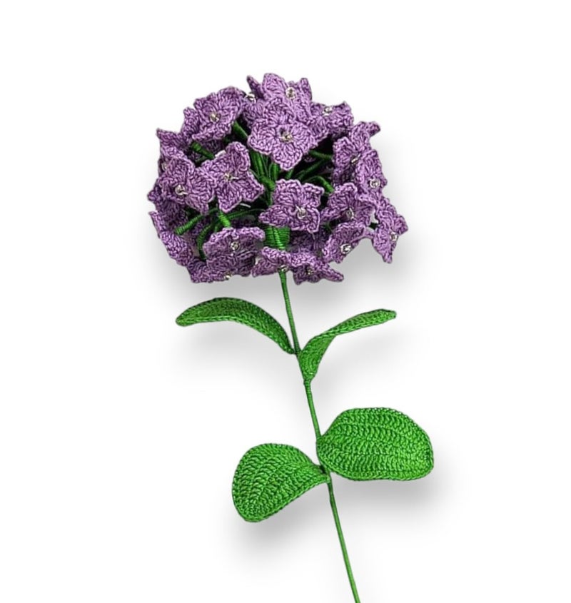 Happy Threads Beautiful Hydrengas EcoFriendly Handcrafted Single Stem Crocheted Flowers ChildSafe LeadFree Sustainable Decor Gift Solution 1 Piece Pink Violet - Image 2