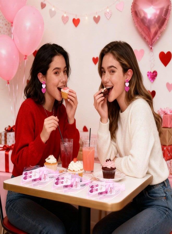 مجموعة هدايا عيد الحب من نوسيني، 6 قطع، تتضمن أقراطًا وردية على شكل قلب، وأقراطًا متدلية على شكل قلب، وبطاقة معايدة، وحقيبة من الأورجانزا للنساء - Image 3