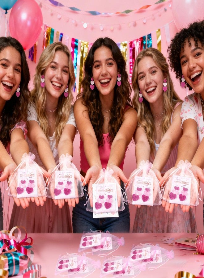 مجموعة هدايا عيد الحب من نوسيني، 6 قطع، تتضمن أقراطًا وردية على شكل قلب، وأقراطًا متدلية على شكل قلب، وبطاقة معايدة، وحقيبة من الأورجانزا للنساء - Image 4