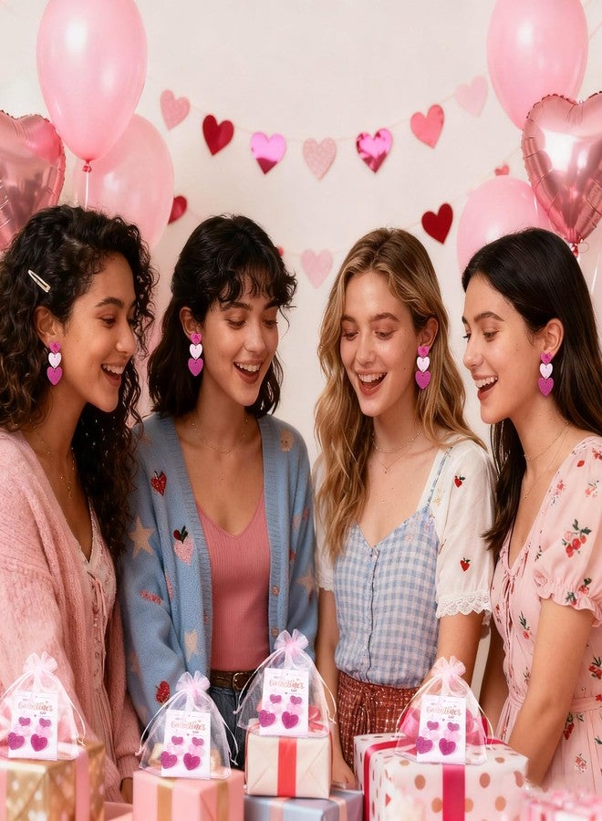 مجموعة هدايا عيد الحب من نوسيني، 6 قطع، تتضمن أقراطًا وردية على شكل قلب، وأقراطًا متدلية على شكل قلب، وبطاقة معايدة، وحقيبة من الأورجانزا للنساء - Image 5
