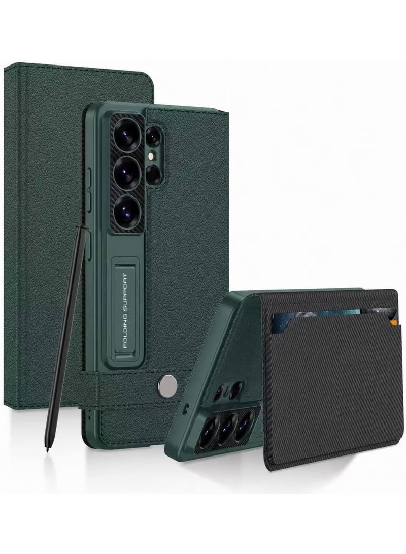GKK Premium GKK For Samsung Galaxy S26 Ultra Leather Flip Case with Card Holder, Kickstand Leather Flip Phone Cover، Green، Samsung Galaxy S26 Ultra - Image 1