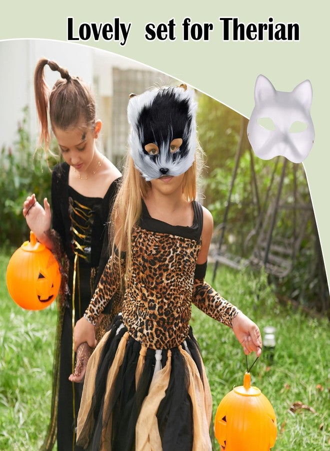 SENONAPO 36 Pcs DIY Therian Mask Kit Blank Cat Mask with Felt Fabric Sheet Plush Faux Fur Eye Mesh for Therian Gear Party Cosplay Supplies - Image 3
