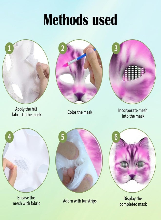 SENONAPO 36 Pcs DIY Therian Mask Kit Blank Cat Mask with Felt Fabric Sheet Plush Faux Fur Eye Mesh for Therian Gear Party Cosplay Supplies - Image 4