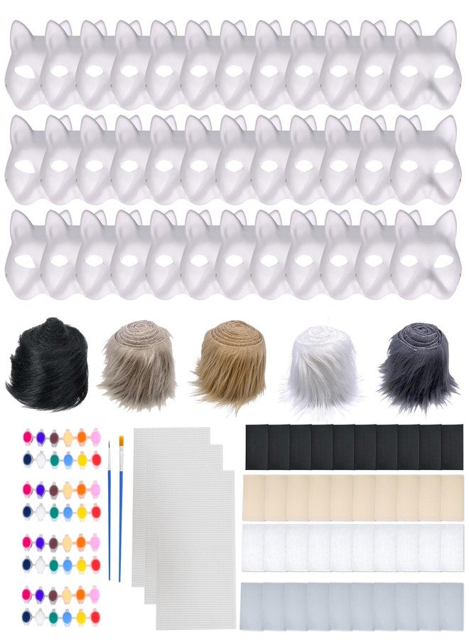 SENONAPO 36 Pcs DIY Therian Mask Kit Blank Cat Mask with Felt Fabric Sheet Plush Faux Fur Eye Mesh for Therian Gear Party Cosplay Supplies - Image 1