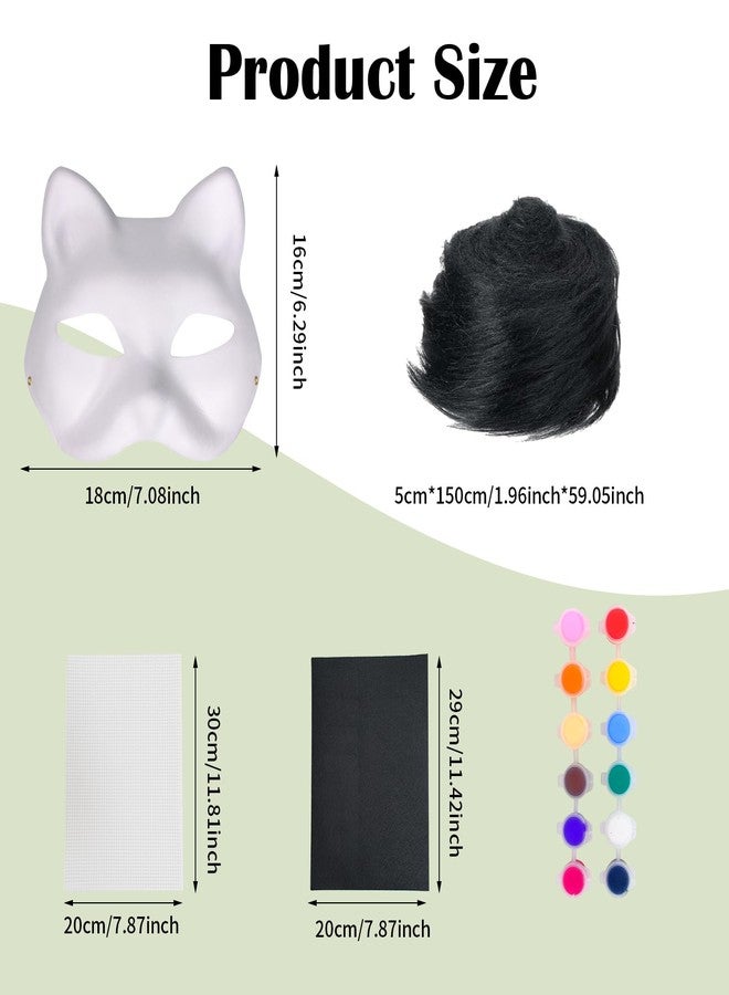 SENONAPO 36 Pcs DIY Therian Mask Kit Blank Cat Mask with Felt Fabric Sheet Plush Faux Fur Eye Mesh for Therian Gear Party Cosplay Supplies - Image 2